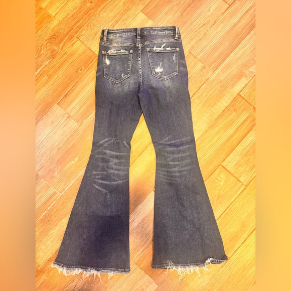 Flying Monkey Dark Blue Distressed Flare Jeans - Picture 2 of 6